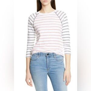 ATM Anthony Thomas Melillo White and Black Striped Raglan Tee